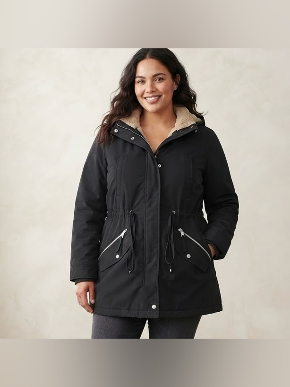 Royal Matrix Black Winter Parka Hooded Plush Fleece Lined Coat Jacket Plus Sz 20